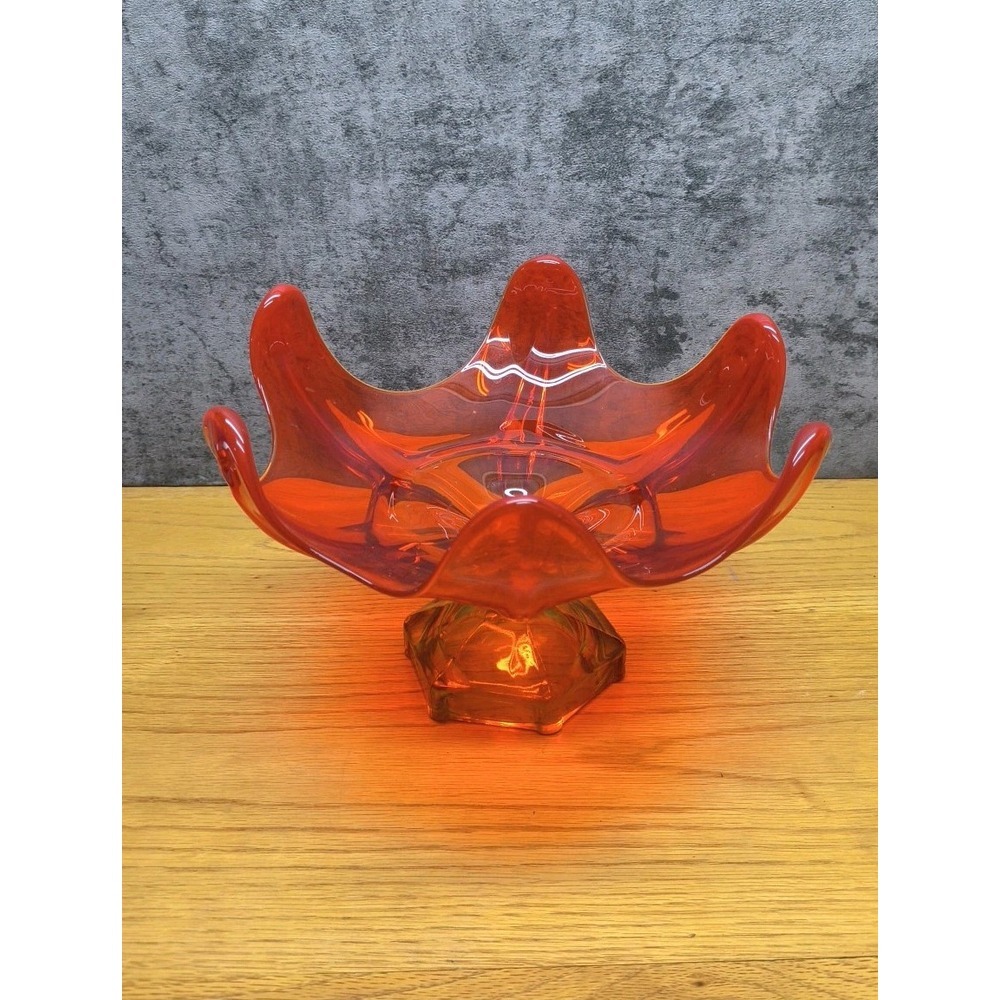 Stunning Vintage Viking Art Glass Amberina Brilliant Orange Stretch Compote Dish